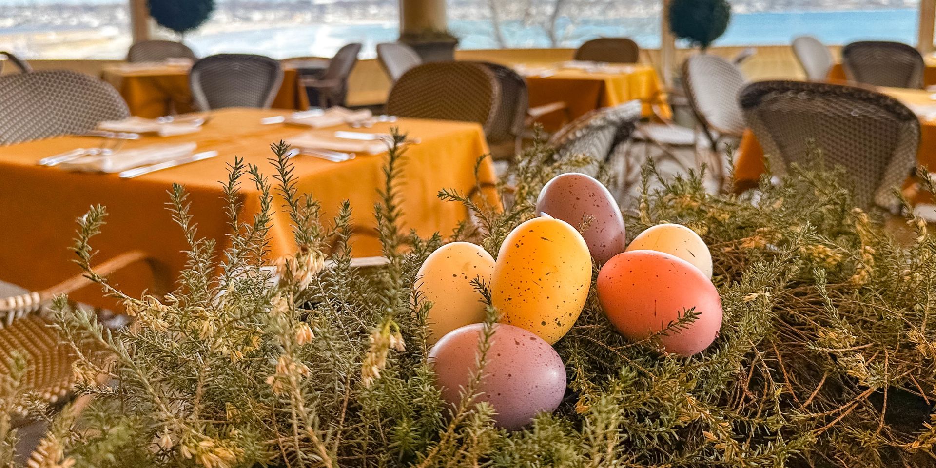 A Table With Chairs And A Table With Orange Balls On It